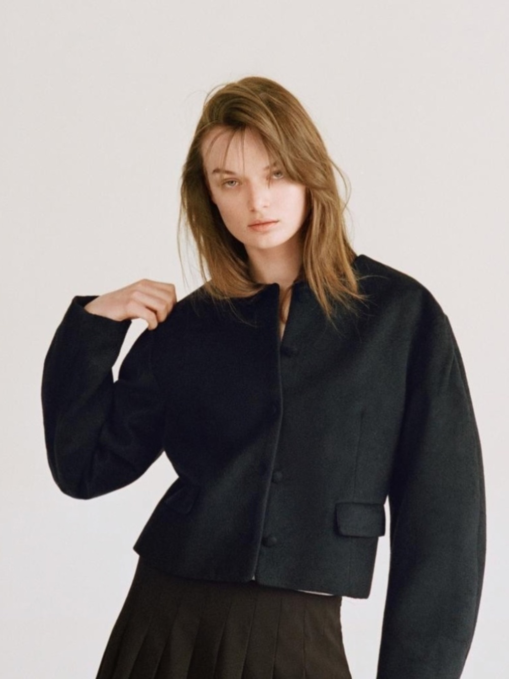 Zara Balloon Sleeve Jacket in Navy Blue